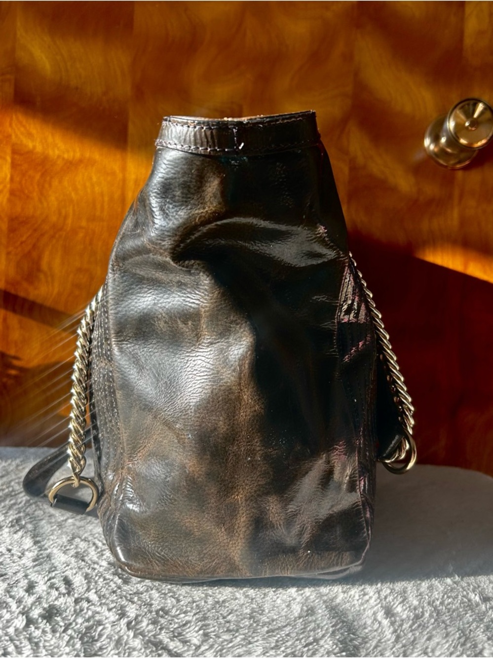Versace Black Leather Patent Chain-Handle Tote - Picture 3 of 9